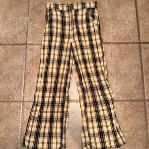 Hollister Tan and Black Plaid Flare Pants